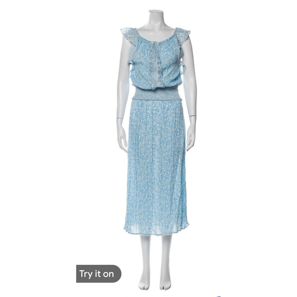 SUNDAY Saint-Tropez Floral Midi Dress Boho Cottage Core Blue Resortwear O/s